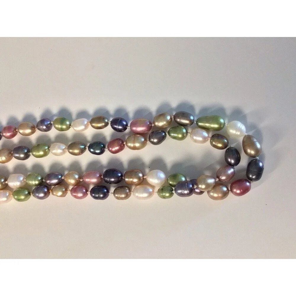 Vintage 30-inch Multicolor Freshwater Rice/Oval Pearl Necklace, Oval AAA Quality